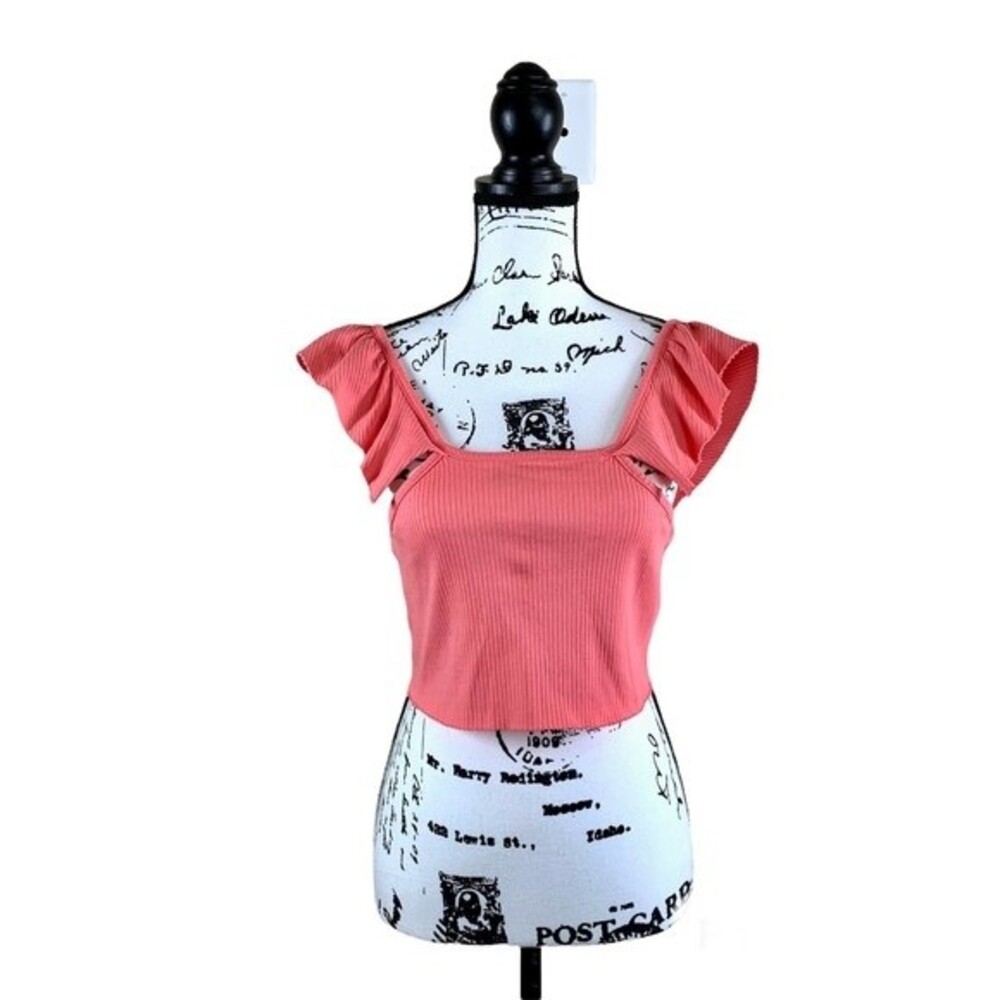 Zara trafaluc coral pink top women crop top  butterfly sleeve size L fairycore